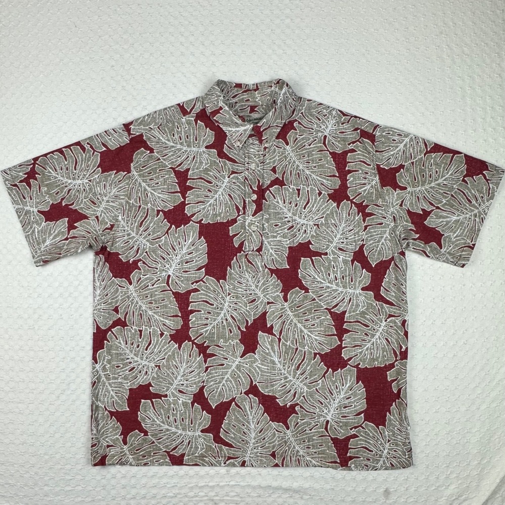 Hilo Hattie Hawaiian Shirt Men XL Monstera Leaf Short Sleeve Popover Aloha Retro - Picture 2 of 12